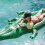Inflatable Floating Crocodile Pool Toy, Large Ride-On 1