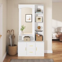 90*40*180cm Multifunktionales Diele Flur mit Stauraum,Schränke mit Schuhschrank und Spiegel,Cabinet mit 2 Schublade und 2 Schränke, Kom