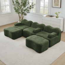 3-Sitzer U-förmiges Modulares Boneless Sofa mit 2 Ottomans, 32D Hochdichtschaum, Wellenform, tiefe Sitzfläche, bewegliches Armlehnenkis