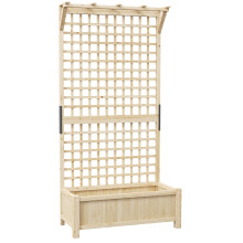 Wooden Raised Garden Bed with Trellis & Drainage Holes, Freestanding Planter Box for Climbing Plants, Vegetables & Flowers, 183 x 90 x 45cm, Natural