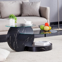 Moderner minimalistischer gehärteter Glas-Couchtisch, mehrschichtiges Design, hochwertiges MDF-Material als Unterstützung, mit schwarze