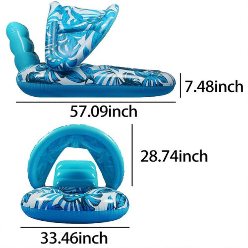 Inflatable pool lounger with canopy UPF50+, extra large pool bed
