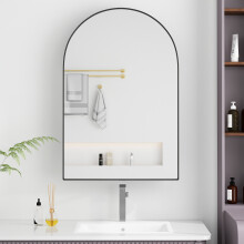 Stylish Arched Mirror Cabinet, Recessed Medicine Cabinet, Wall Cabinet with Metal Framed, Mirror and Adjustable Shelves, Mirror Cabinet