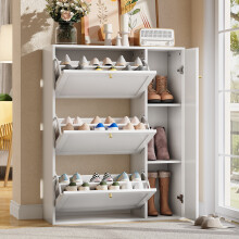 Schuhschrank mit 3 Klappen und 1 Tür, Schuhkipper Schmal, Schuhkommode mit verstellbaren Trennwände, Schuhregal Flur freistehend, für E