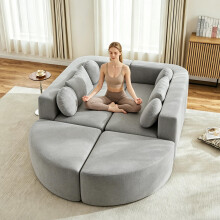 Modulare Schlafcouch mit Schlaffunktion, Vollkomprimierte Cloud Couch, Chenille, Ohne Montage,Gray,B292 x T165x H68 cm