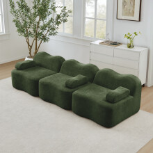 3-Sitzer Modulares Boneless Sofa aus 32D Hochdichtschaum, Wellenform mit tiefer Sitzfläche, bewegliches Armlehnenkissen, ideal für Wohn