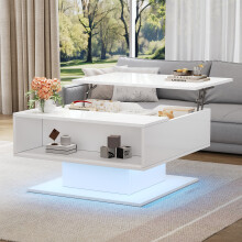 80*75*40cm Couchtisch mit hydraulischem Aufzug,Hochglanz-Sofatisch,Wohnzimmertisch mit  Stauraum,halboffener Stauraum,Geometrischer kaf