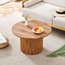 Couchtisch aus MDF mit 70 cm Durchmesser: Runder Beistelltisch mit römischem Säulendesign, integriertem Metallrahmen, Retro-Luxus-Stil