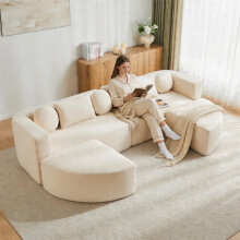Modulare Schlafcouch mit Schlaffunktion, Vollkomprimierte Cloud Couch, Chenille, Ohne Montage, Beige,B292 x T165x H68 cm