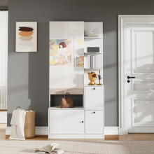85*40*180cm hochschrank mit Spiegel und Schuhschrank,Flurschrank,Flur Garderobenständer ,Aufbewahrungsschrank mit zwei Türen,Vitrine mi