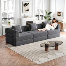[Patented Design]Chenille-Schlafsofa 2-in-1 mit Staufach in der Armlehne, drei Metallrahmen und mehreren Konfigurationsmöglichkeiten.