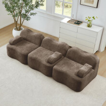 3-Sitzer Modulares Boneless Sofa aus 32D Hochdichtschaum, Wellenform mit tiefer Sitzfläche, bewegliches Armlehnenkissen, ideal für Wohn