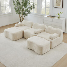 3-Sitzer U-förmiges Modulares Boneless Sofa mit 2 Ottomans, 32D Hochdichtschaum, Wellenform, tiefe Sitzfläche, bewegliches Armlehnenkis