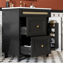 76x46x86,5cm freistehender Badezimmerwaschtisch, doppelte geräuschlose Schubladenschienen, Schranktüren mit Soft-Close-Funktion, golden