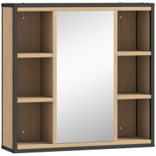 Badezimmer-Spiegelschrank, 6 offene Fächer, 3-stufiges Regal, Wandmontage, Eiche