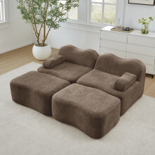 2-Sitzer Modulares Sofa mit 2 Ottomans, Boneless Sofa aus 32D Hochdichtschaum, bewegliches Armlehnenkissen, für Wohnzimmer & Apartment,