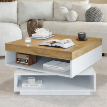 65*65*40cm Couchtisch, quadratische 360 schwenkbare, Kaffeetish mit LED-Leuchten und Freilagerbereich, Wohnzimmertisch, Sofatisch,Bei