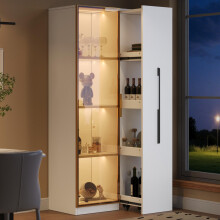 7040160cm große Vitrine mit Glastüren,seitlichen Schubladen und integrierter LED-Beleuchtung.Ein elegantes, vielseitiges Ausstellun