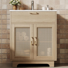 76x46x88cm freistehender Badezimmerwaschtisch, feuchtigkeitsbeständig, mit Schubladenlift-Design und doppelten Soft-Close-Türen, hohen