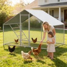 Freilaufgehege Hühnerstall 3x2x2m mit Sicherheitsschloss und Wasserdichtes PE-Tuch, Freilaufgehege aus Metall für Hühner, Kaninchen und