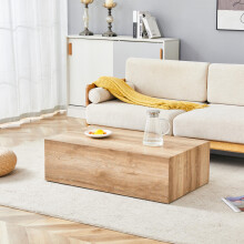 Heller rechteckiger Couchtisch mit Holzmaserung-Textur. 905030 cm, MDF-Material, keine Montage erforderlich. Unterseite mit rutschf