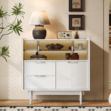 Ablageschrank, Badezimmerschrank, Sideboard mit Lichtleiste, 80 cm breit, Glastür