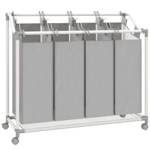 Wäschekorb mit 4 Fächer 160 L Wäschesammler mit Rädern, herausnehmbarer Wäschesack, 97 x 38 x 81 cm, Grau