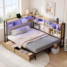 Polsterbett Daybett Schlafsofa 140x200 mit LED-Beleuchtung, USB&Typec-Ladestation, Tagesbett, Jugendbett mit 2 Schubladen und Lattenros