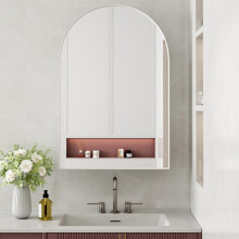 Stylish Arched Mirror Cabinet, Recessed Medicine Cabinet, Wall Cabinet with Metal Framed, Mirror and Adjustable Shelves, Mirror Cabinet