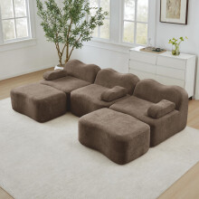3-Sitzer U-förmiges Modulares Boneless Sofa mit 2 Ottomans, 32D Hochdichtschaum, Wellenform, tiefe Sitzfläche, bewegliches Armlehnenkis