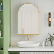 Stylish Arched Mirror Cabinet, Recessed Medicine Cabinet, Wall Cabinet with Metal Framed, Mirror and Adjustable Shelves, Mirror Cabinet