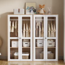Kinderkleiderschrank, Doppeltüriger Kleiderschrank, Acryltüriger Kleiderschrank, mit Bügelstange, 2er Kleiderschrankkombination, Weiß +