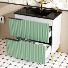 Badezimmer Waschtischunterschrank mit Keramik Waschbecken, Einzelwaschtisch mit Schubladen aus MDF, Stehendes Bad-Schrankorganizer mit