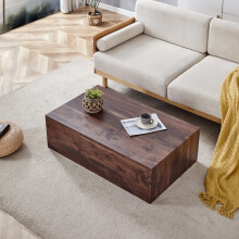 Rechteckiger Couchtisch in Nussbaumholz-Optik. 905030 cm, MDF-Material, keine Montage erforderlich. Unterseite mit rutschfesten Füß