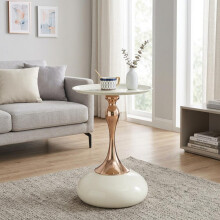 Moderne Martini-Tische, Kleiner runder Beistelltisch für das Wohnzimmer, 38 cm Endtisch mit Metallbasis, weißer Kreis Schlafzimmertisch