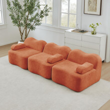 3-Sitzer Modulares Boneless Sofa aus 32D Hochdichtschaum, Wellenform mit tiefer Sitzfläche, bewegliches Armlehnenkissen, ideal für Wohn