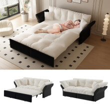 190 cm Queen-Size Ausziehsofa, 3-in-1 Konvertibles Schlafsofa mit Tufting und 2 weichen Kissen, Multifunktionelles Velourssofa-Bett, Be