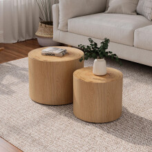 Nesting Coffee Table Set of 2, Modern Round Coffee Table, Wooden Circle Accent Tables for Small Spaces Living Room Bedroom Balcony Offi