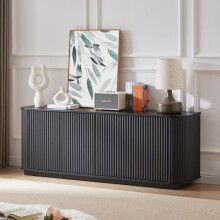 Sideboard, TV-Möbel mit Wellenmuster, Buffet-Schrank, Holzschrank mit vertikalen Streifen für Küche, Schlafzimmer und Flur. Schwarz, 16