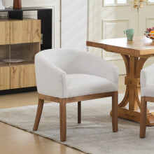 Mid Century Modern Upholstered Barrel Dining Chairs with Arms,Farmhouse Linen Kitchen & Dining Room Chairs with Natural Hardwood Frame,