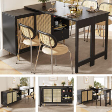 Um 360 drehbarer Stehtisch (Hauptkörper: 107 x 40 x 71,4 cm), schwarzer ausziehbarer Design-Stehtisch, Aufbewahrungsschrank mit Ratta