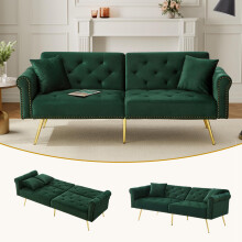 Modernes 2-Sitzer-Schlafsofa – Samtbezug, Rückenlehne mit 3-stufiger Verstellung & vergoldete Metallfüße Stilvolles Sofa mit Schlaffun