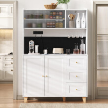 Hochschrank mit Steckdosen und Lochbrett , Barschrank mit Weinglashaltern und Stauraum, Küchen-Buffetschrank mit Schubladen, Ideal für