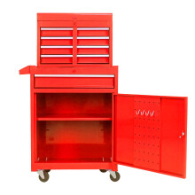 5 Schubladen Aufbaukasten, Mit Rollen Und Rollmöglichkeiten, Abnehmbare Oberen Und Verstellbare Regale, Garage -Werkzeugkasten (Rot/Red