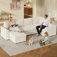 Modernes Sofa im modernen Stil, CORDUROY L-förmiges Ecksofa mit Armlehnen, 1 beweglicher multifunktionaler Hocker, einfache Montage, ho
