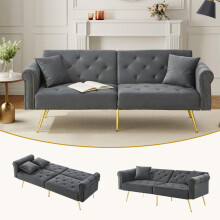 Modernes 2-Sitzer-Schlafsofa – Samtbezug, Rückenlehne mit 3-stufiger Verstellung & vergoldete Metallfüße Stilvolles Sofa mit Schlaffun