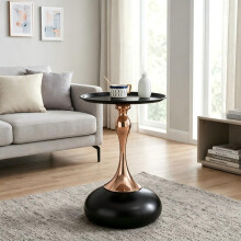 Moderne Martini-Tische, Kleiner runder Beistelltisch für das Wohnzimmer, 38 cm Endtisch mit Metallbasis, Schwarz Kreis Schlafzimmertisc