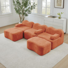 3-Sitzer U-förmiges Modulares Boneless Sofa mit 2 Ottomans, 32D Hochdichtschaum, Wellenform, tiefe Sitzfläche, bewegliches Armlehnenkis