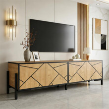 153 x 40 x 50 cm großer TV-Schrank,lowboard,TV-Ständer mit 4 Türen, kontrastierendem geometrischem Design, geeignet für Fernseher um di