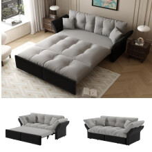 190 cm Queen-Size Ausziehsofa, 3-in-1 Konvertibles Schlafsofa mit Tufting und 2 weichen Kissen, Multifunktionelles Velourssofa-Bett, He